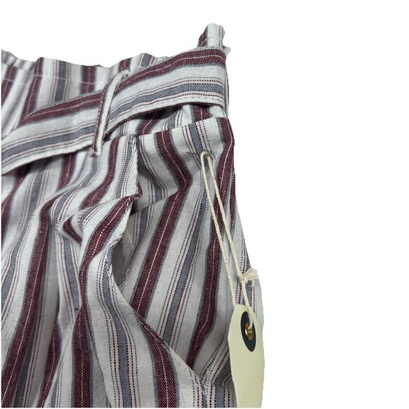 Ci Sono Shorts Womens Small Linen Blend Striped Attached Waist Tie Pockets Beach - Picture 8 of 10